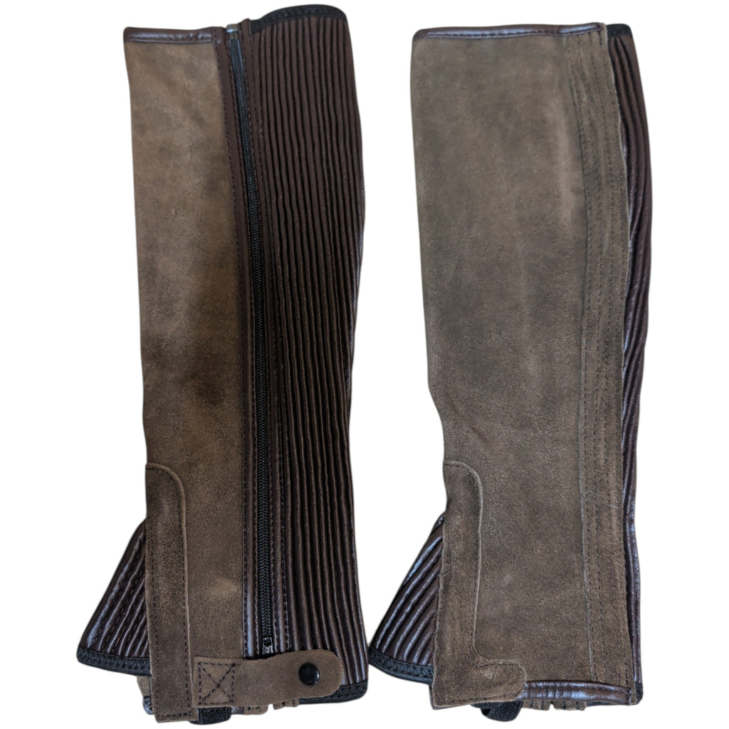 Tough 1 Equiroyal suede leather half chaps in brown.