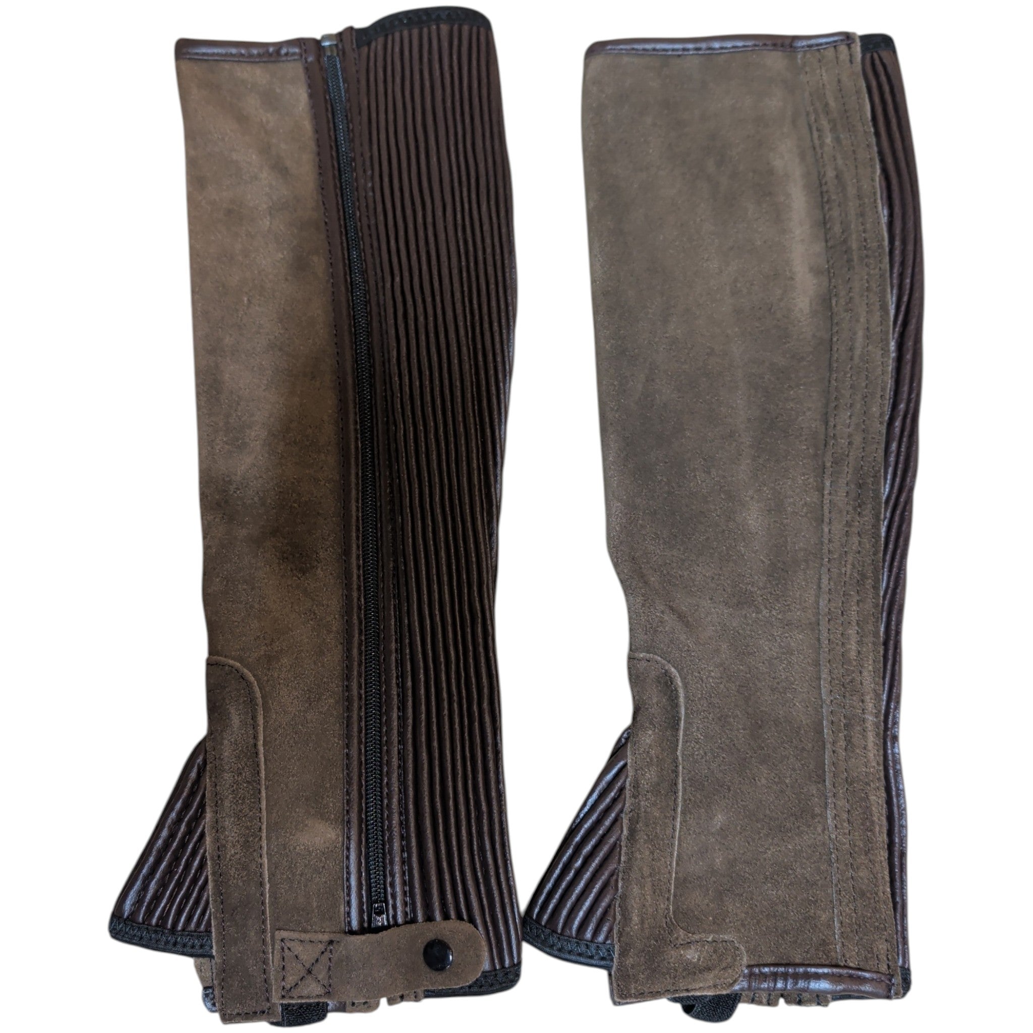 Tough 1 Equiroyal suede leather half chaps in brown.