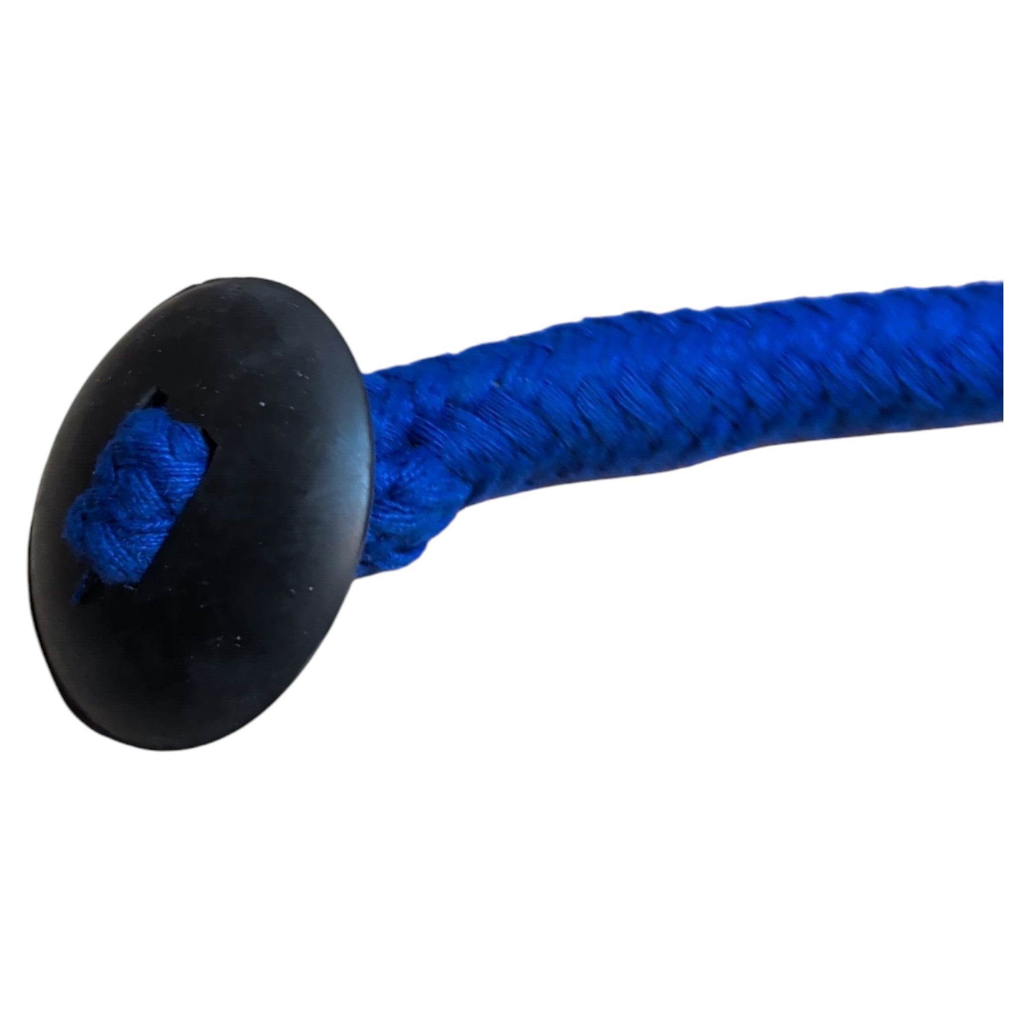 Tough 1 lunge line rubber stopper on a blue rope.
