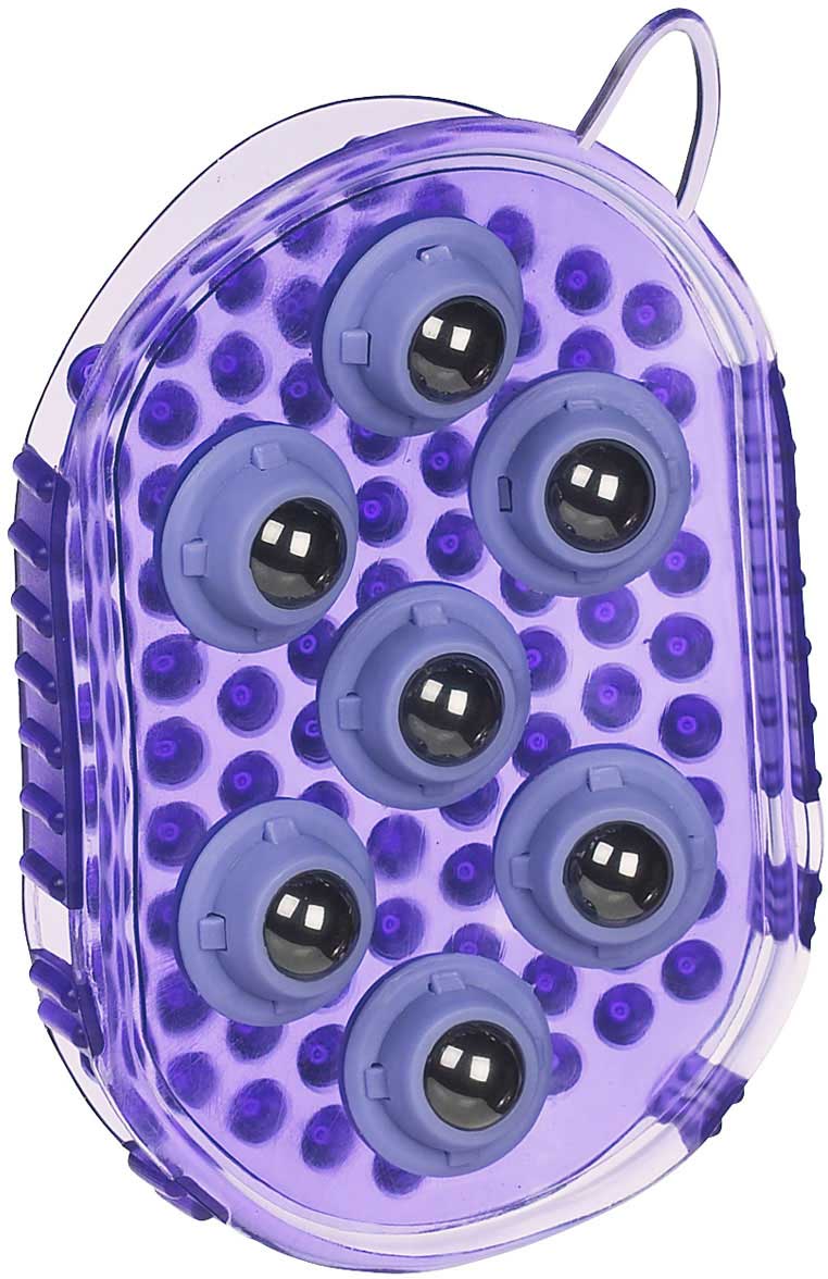 Tough 1 purple rubber jelly massage mitt with magnetic balls.