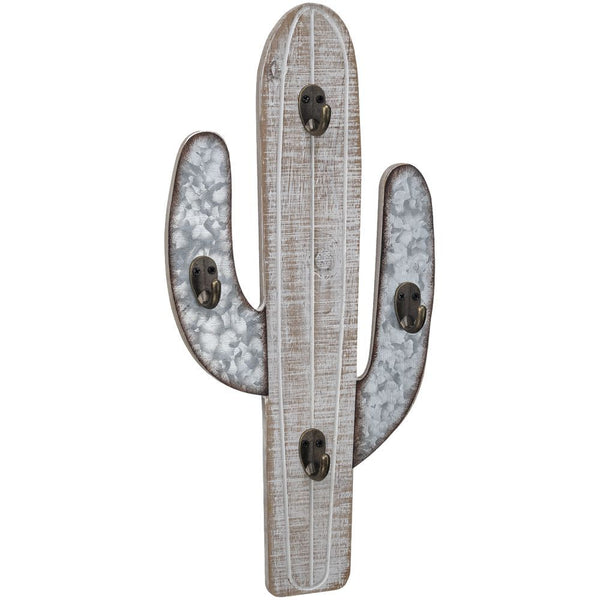Cactus shaped wall hanging that has hooks.