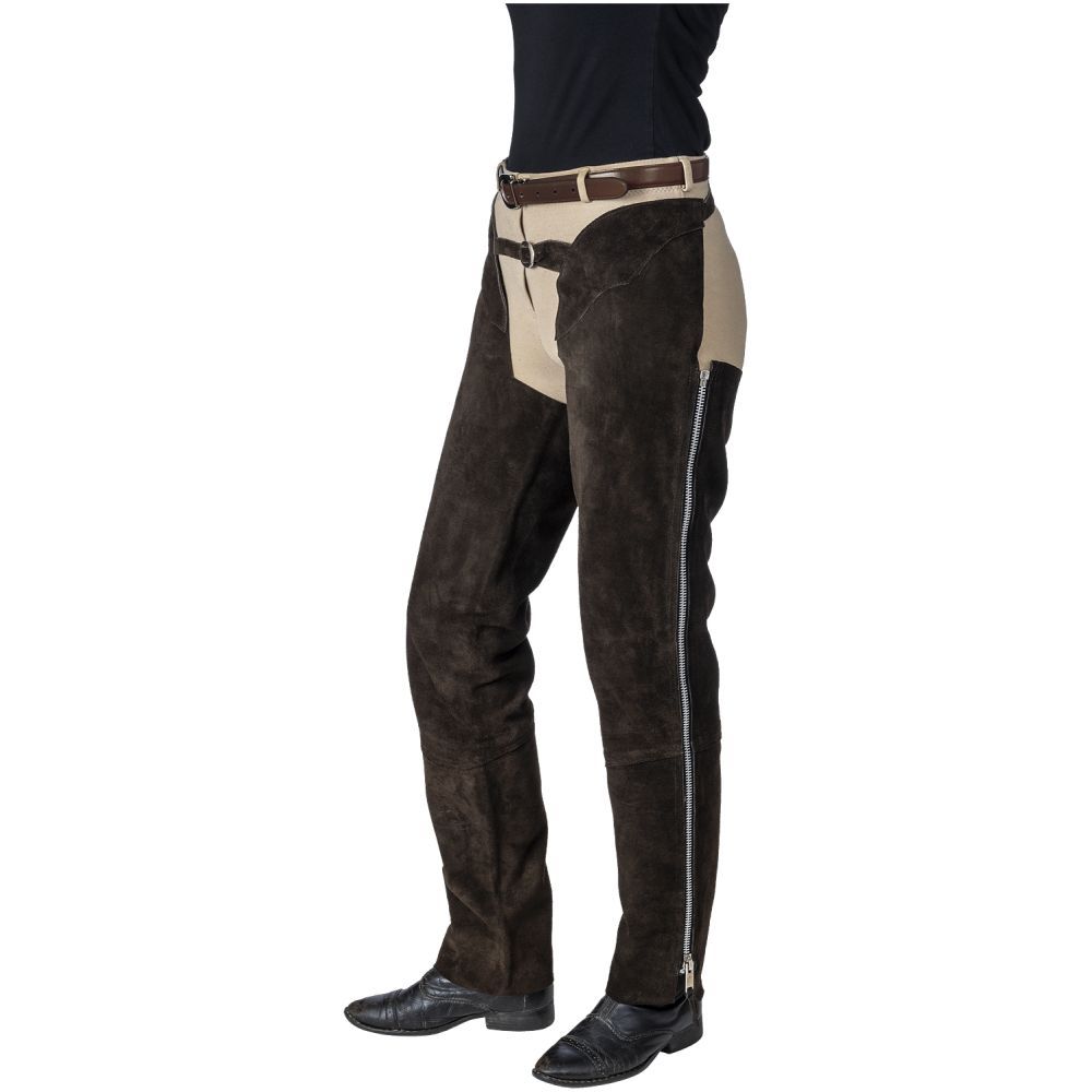 Brown suede leather schooling chaps