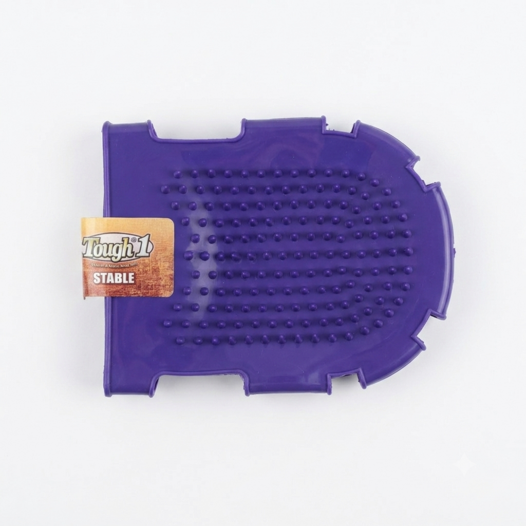 Tough 1 Purple rubber wash and scrub mitt showing the curry style dots