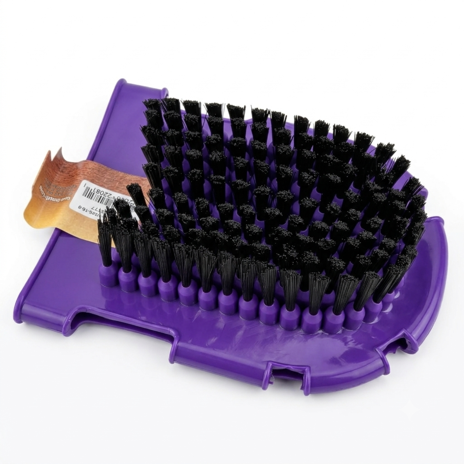Tough 1 purple rubber wash mitt with black bristles