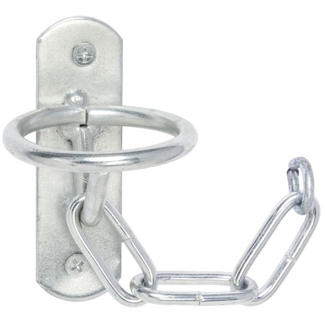 Metal fast latch with a chain for stalls and gates. 