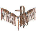 Tough 1 Selena antique leather headstall and breastcollar set with turquoise crystal conchos, Navajo tooling, and fringe.