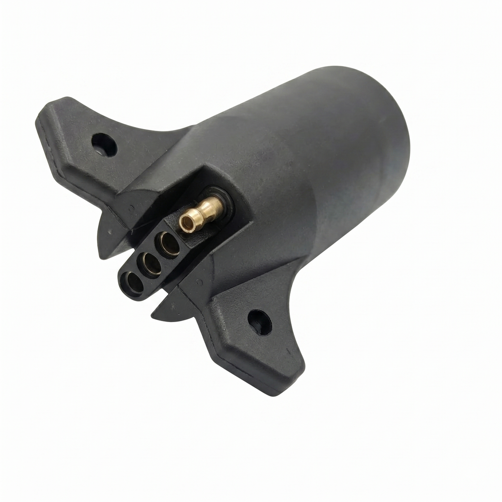 Trailer Parts Pro Plug in adapter for a 7-way RV style to a 4-way flat trailer plug trailer view