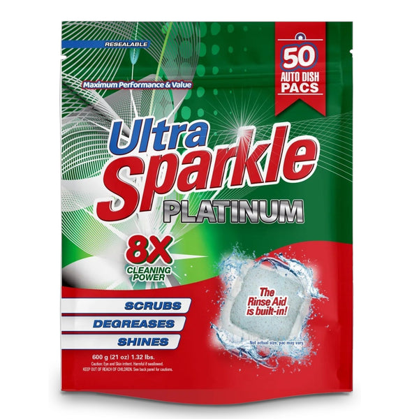 Ultra Sparkle Platinum 8X Auto Dish Pacs – 50 Count Dishwasher Detergent Pods