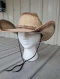 Western two-tone palm leaf cowboy hat with adjustable stampede string