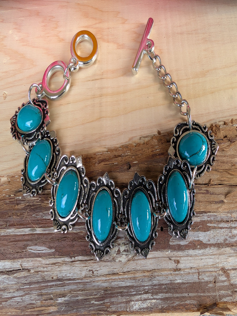Bohemian western turquoise bracelet with marbled stones