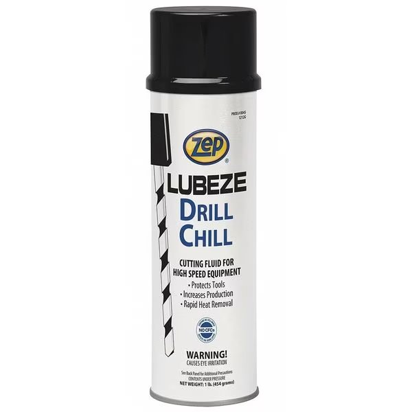 A can of Zep Lubeze Drill Chill cutting fluid for high speed equipment.